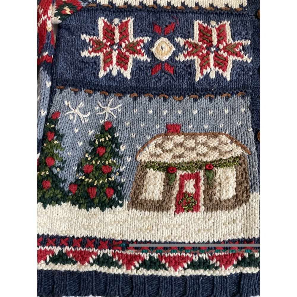Heirloom Collectibles Hand Knit Button Down Christmas Cardigan Women's XL VTG - Picture 6 of 14